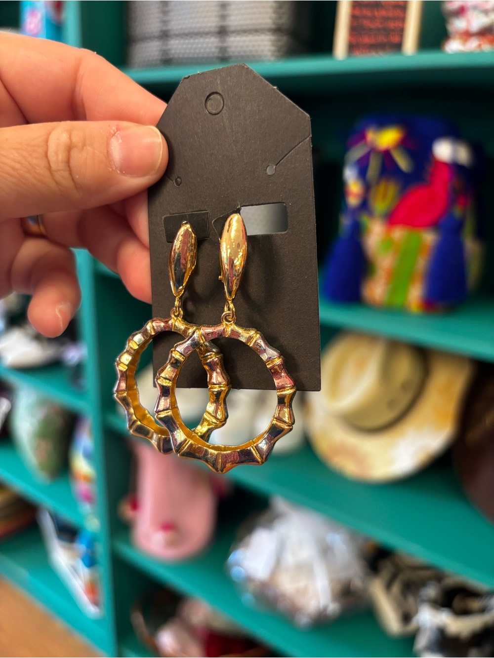 Gold-Toned Bamboo Hoop Drop Earrings - Women Jewelry